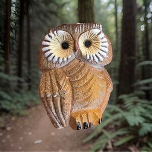 Artesania Rinconada Owl Figurine Uruguay Signed Hand Carved Vintage MCM rare EUC